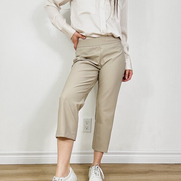 ALFRED SUNG Pants - *Alfred Sung Beige Cropped Straight Leg Trouser